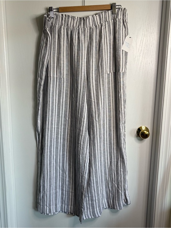 Time and Tru Pants - Time&Tru XL Wide-Leg Pants Linen Blend Woven Stripe Elastic Patch Pockets Beach